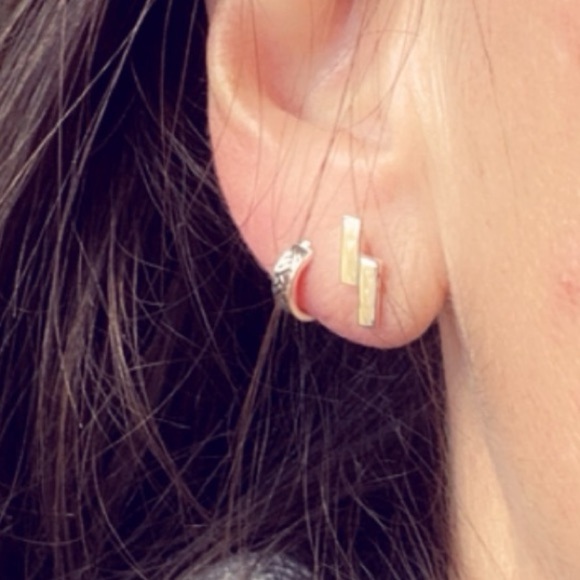 Sterling Silver Double Bar Stud Earrings - Minimalist and Chic Jewelry - Picture 6 of 12